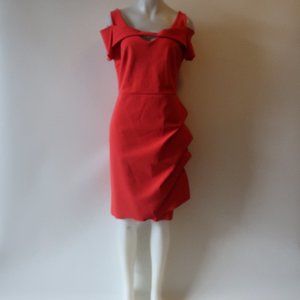 CHIARA BONI CORAL RUFFLED SHEATH DRESS 48 US/12 *